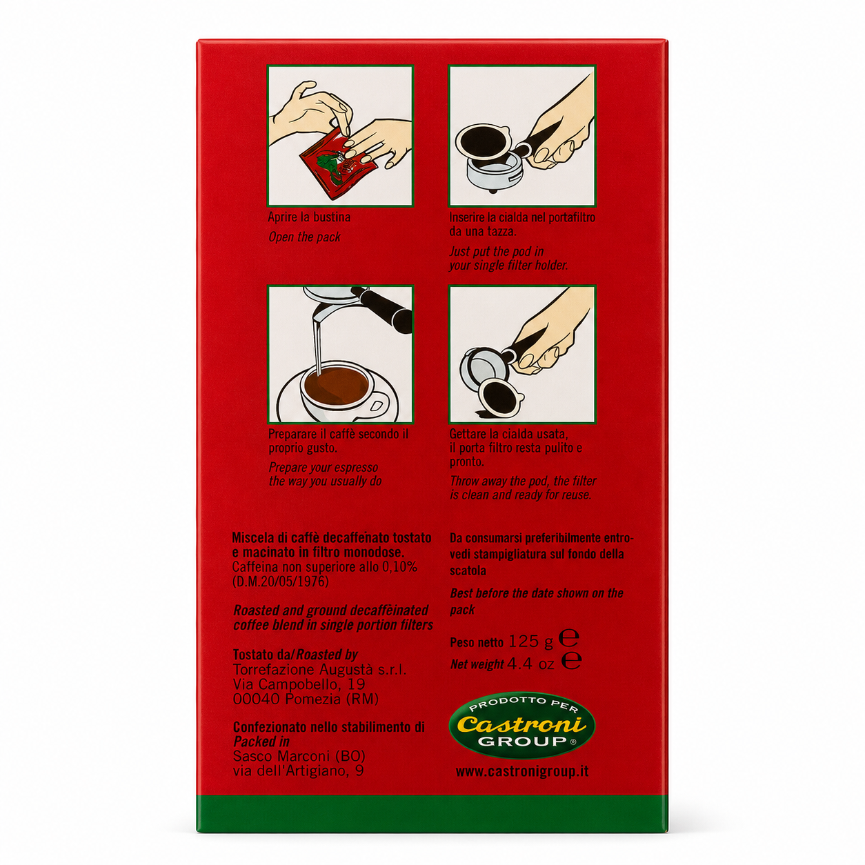 Castroni Miscela Decaffeinato – 18 Cialde Monodose di Caffè, 125 g